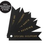 10 XMAS GOLD FLAG TAGS ON BLACK