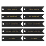 10 XMAS GOLD FLAG TAGS ON BLACK