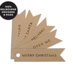 10 XMAS GOLD FLAG TAGS ON KRAFT
