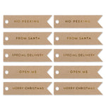 10 XMAS GOLD FLAG TAGS ON KRAFT