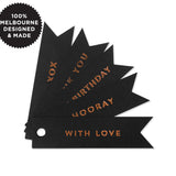 10 CELEBRATE COPPER FLAG TAGS ON BLACK