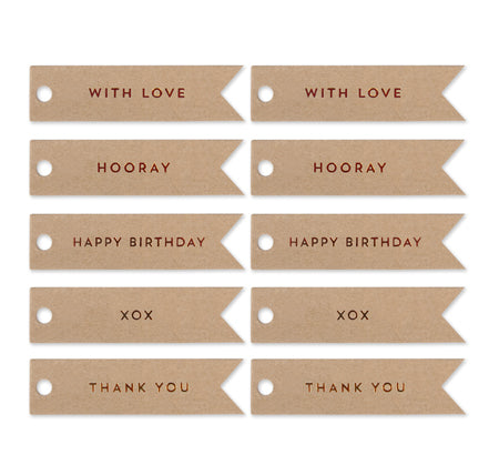 10 CELEBRATE COPPER FLAG TAGS ON KRAFT