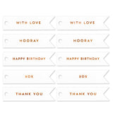10 CELEBRATE COPPER FLAG TAGS ON WHITE