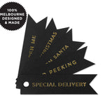 10 XMAS GOLD FLAG TAGS ON BLACK