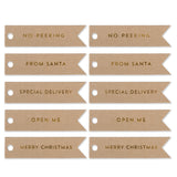 10 XMAS GOLD FLAG TAGS ON KRAFT