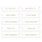 10 XMAS GOLD FLAG TAGS ON WHITE