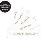 10 XMAS GOLD FLAG TAGS ON WHITE