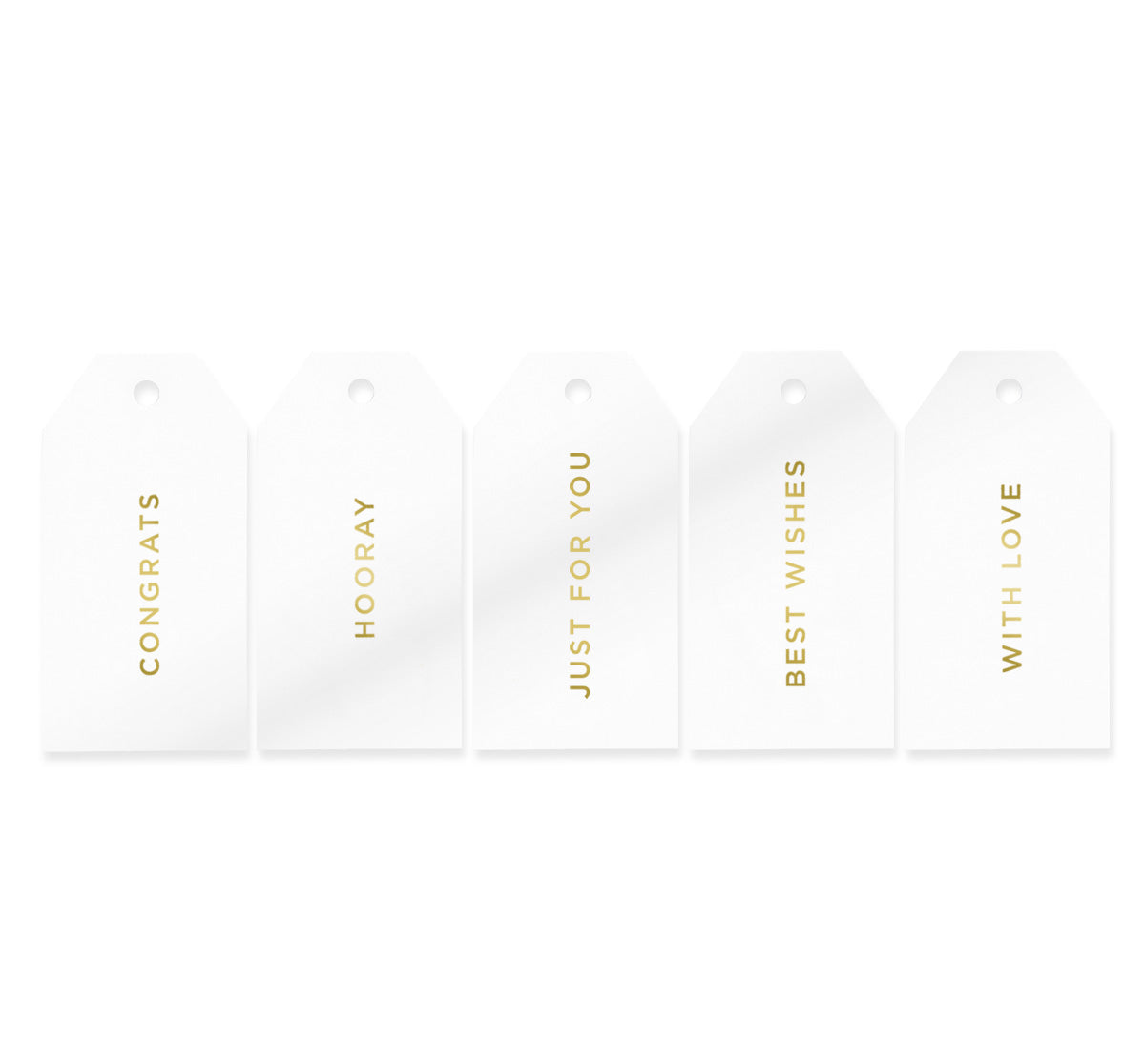 10 MIXED MESSAGE TAGS GOLD ON WHITE GLOSS