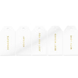 10 MIXED MESSAGE TAGS GOLD ON WHITE GLOSS