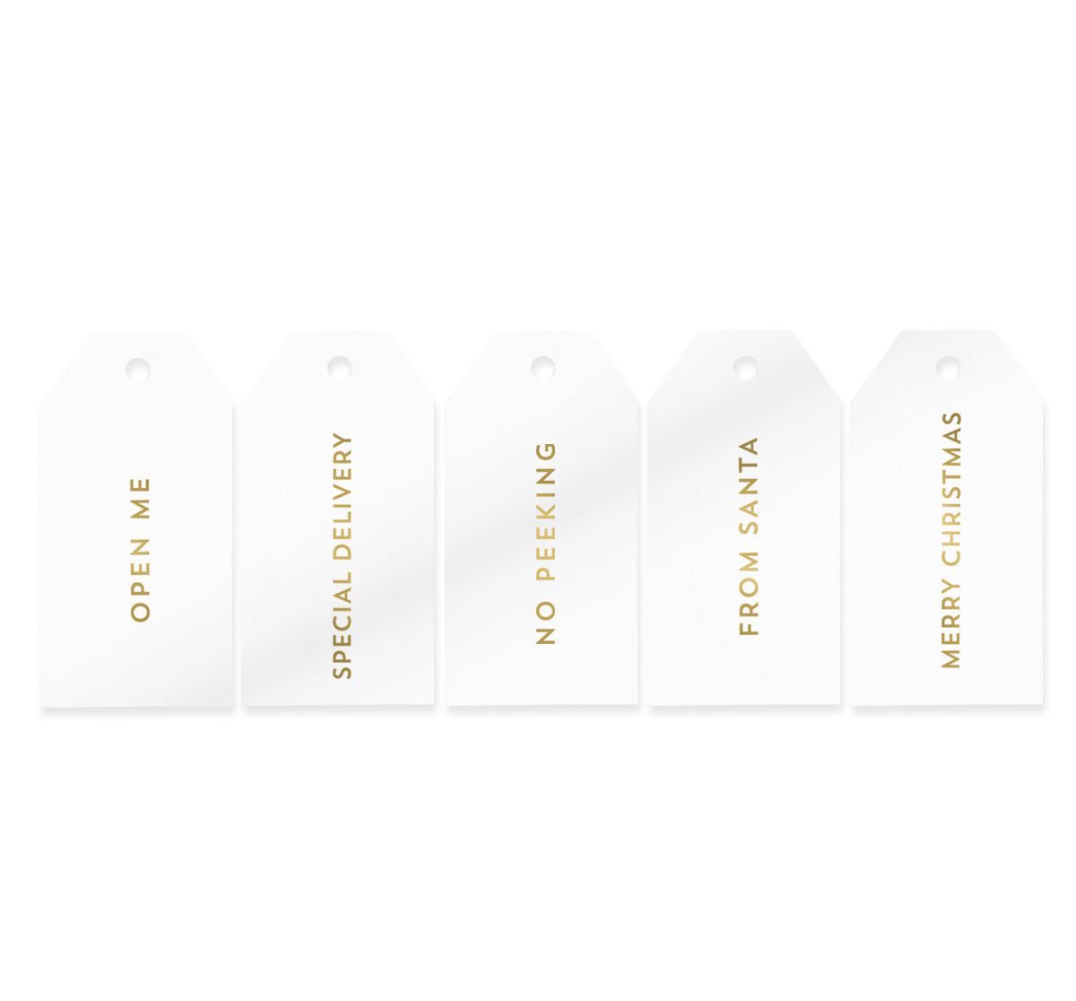 10 MIXED XMAS TAGS GOLD ON WHITE GLOSS