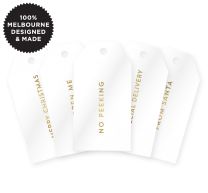 10 MIXED XMAS TAGS GOLD ON WHITE GLOSS